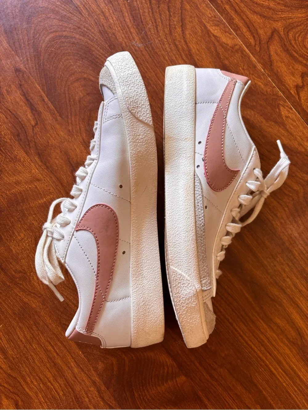 Nike Women's Blazer 77 Low Platform Sneakers - White with Dusty Pink Swoosh